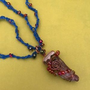 Natural deer horn and copper crochet necklace